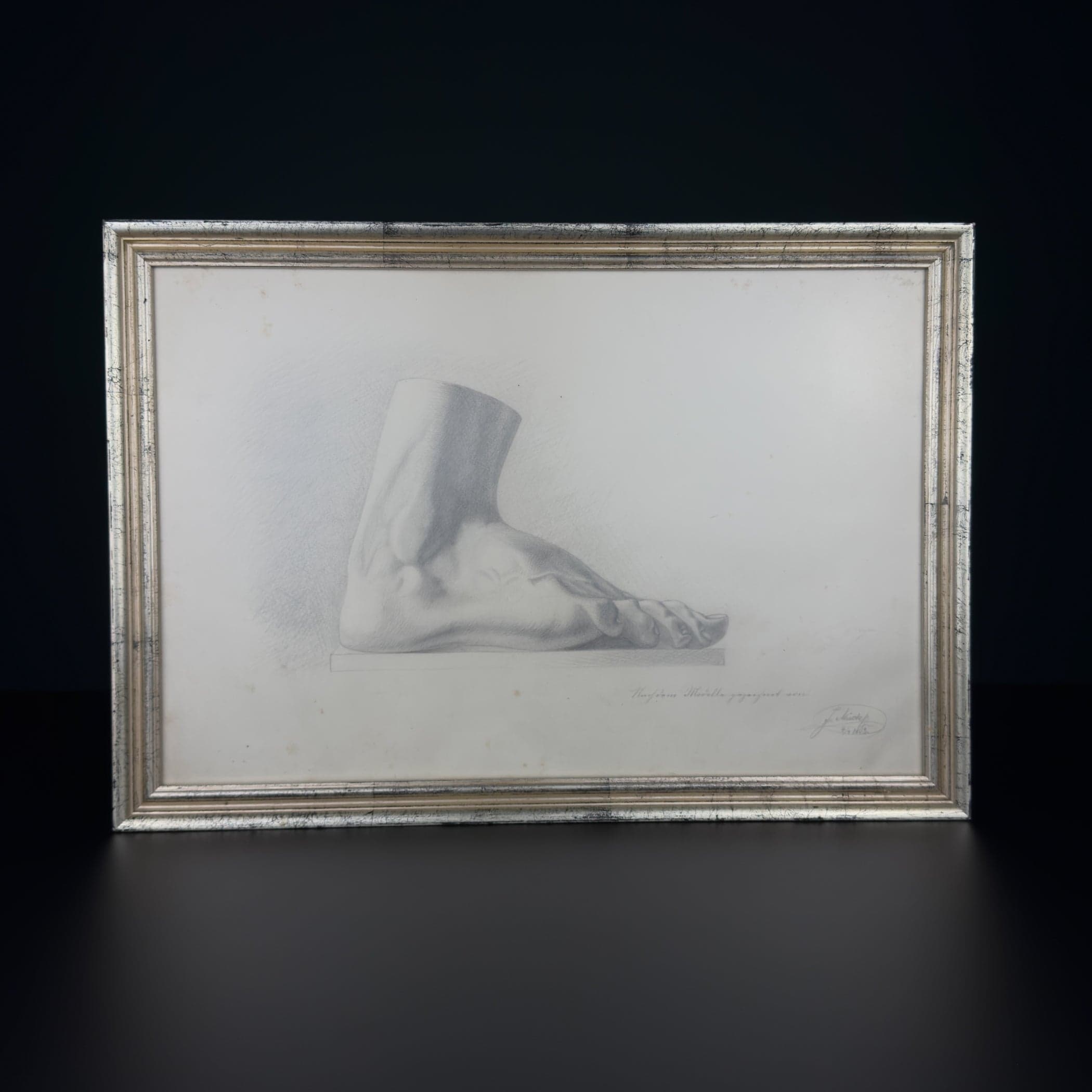 Antique pencil drawing Feet, artist F. Mucke, Austria 1802