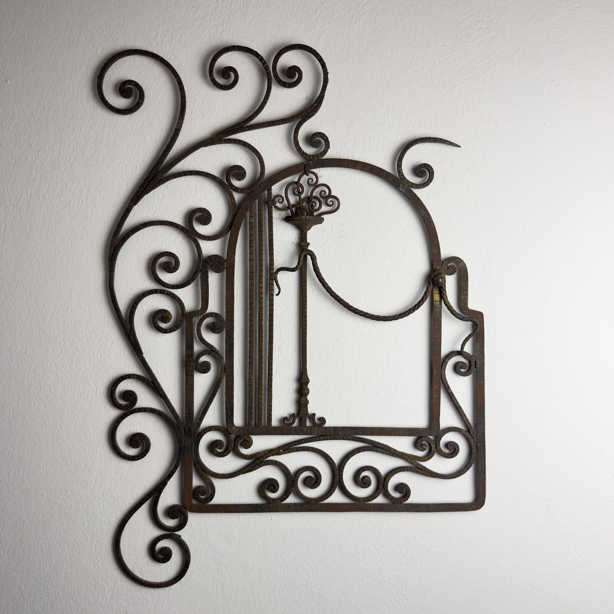 Antique wall decorative panel of wrought iron, Italy 1920s