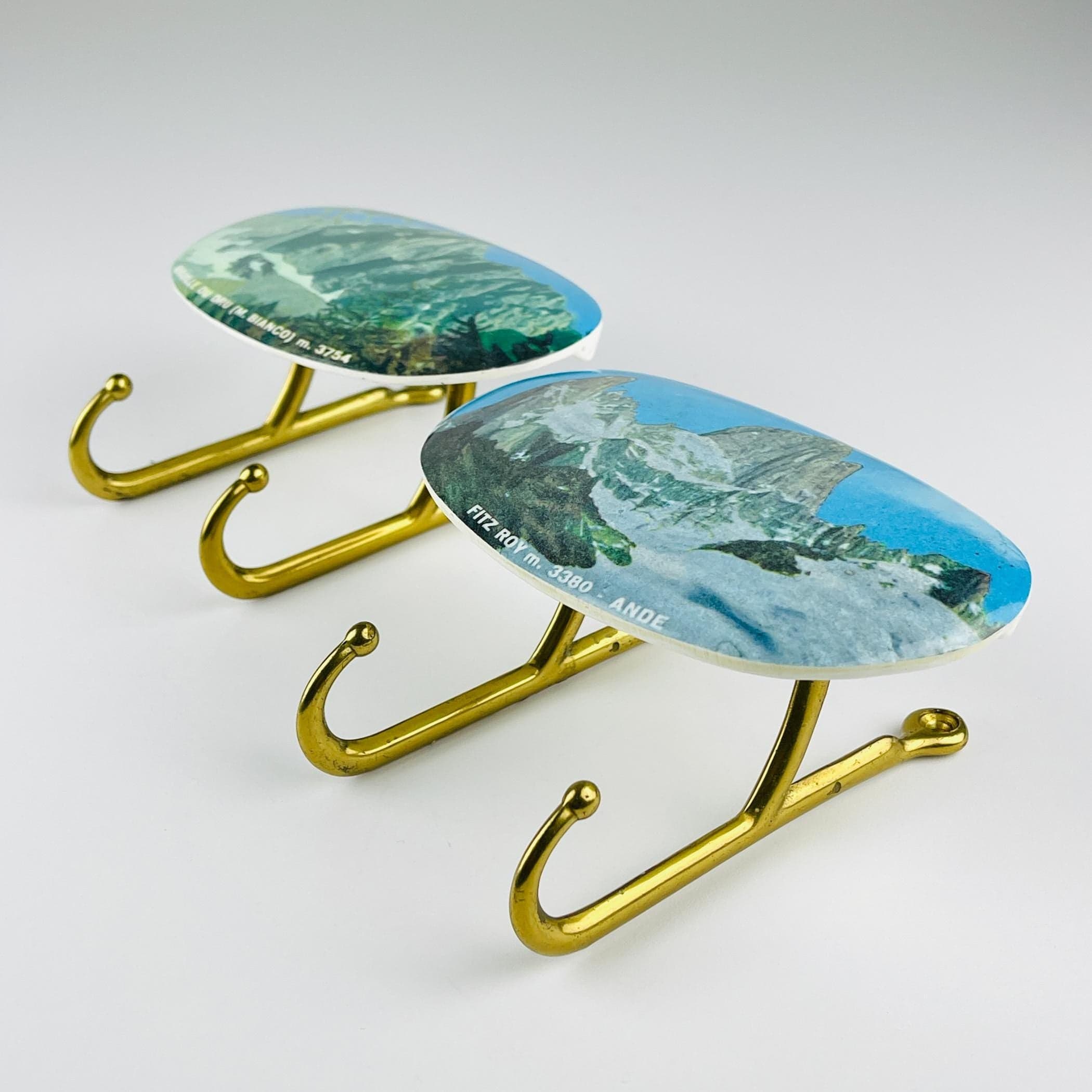Vintage brass hangers with photo, Italy, 1950s, Set of 2, Vintage home decor