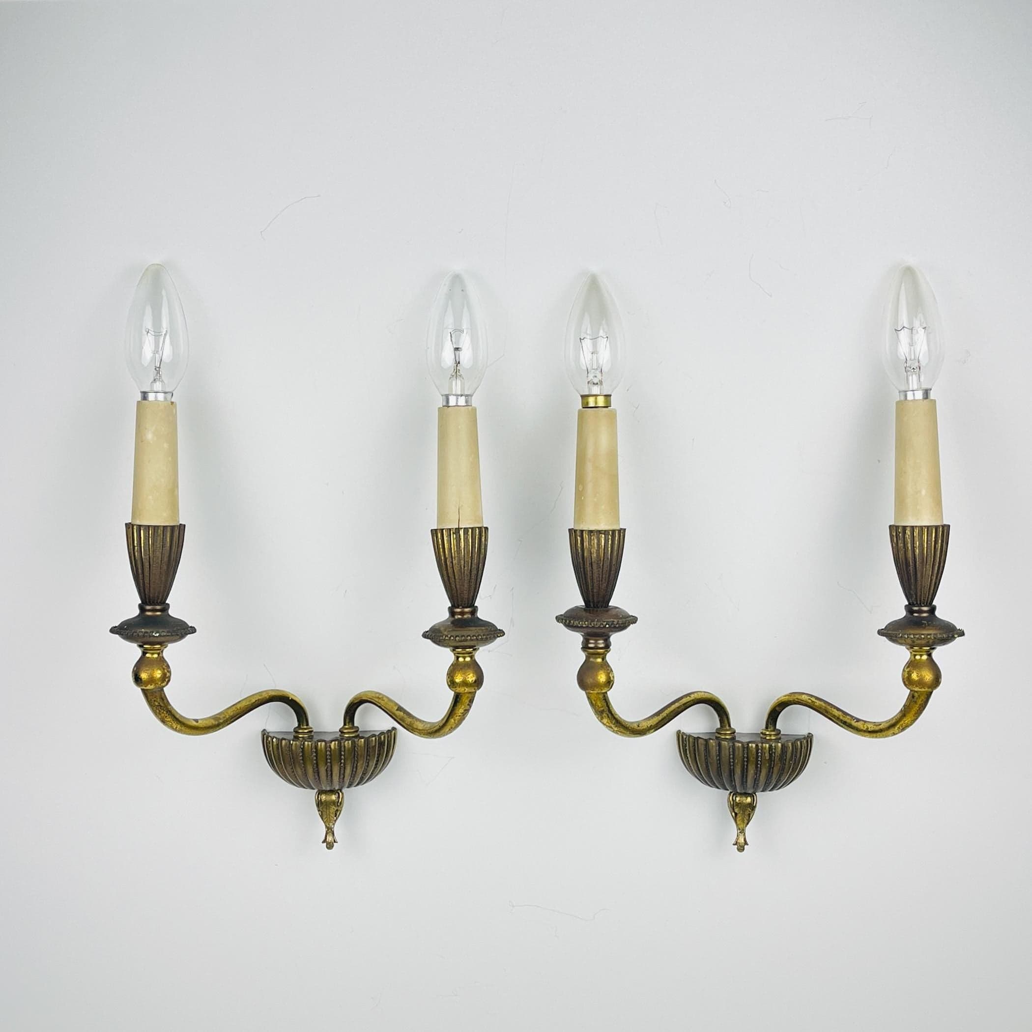 Vintage Bronze Wall Sconces - Italian Home Decor - 1950s Pair