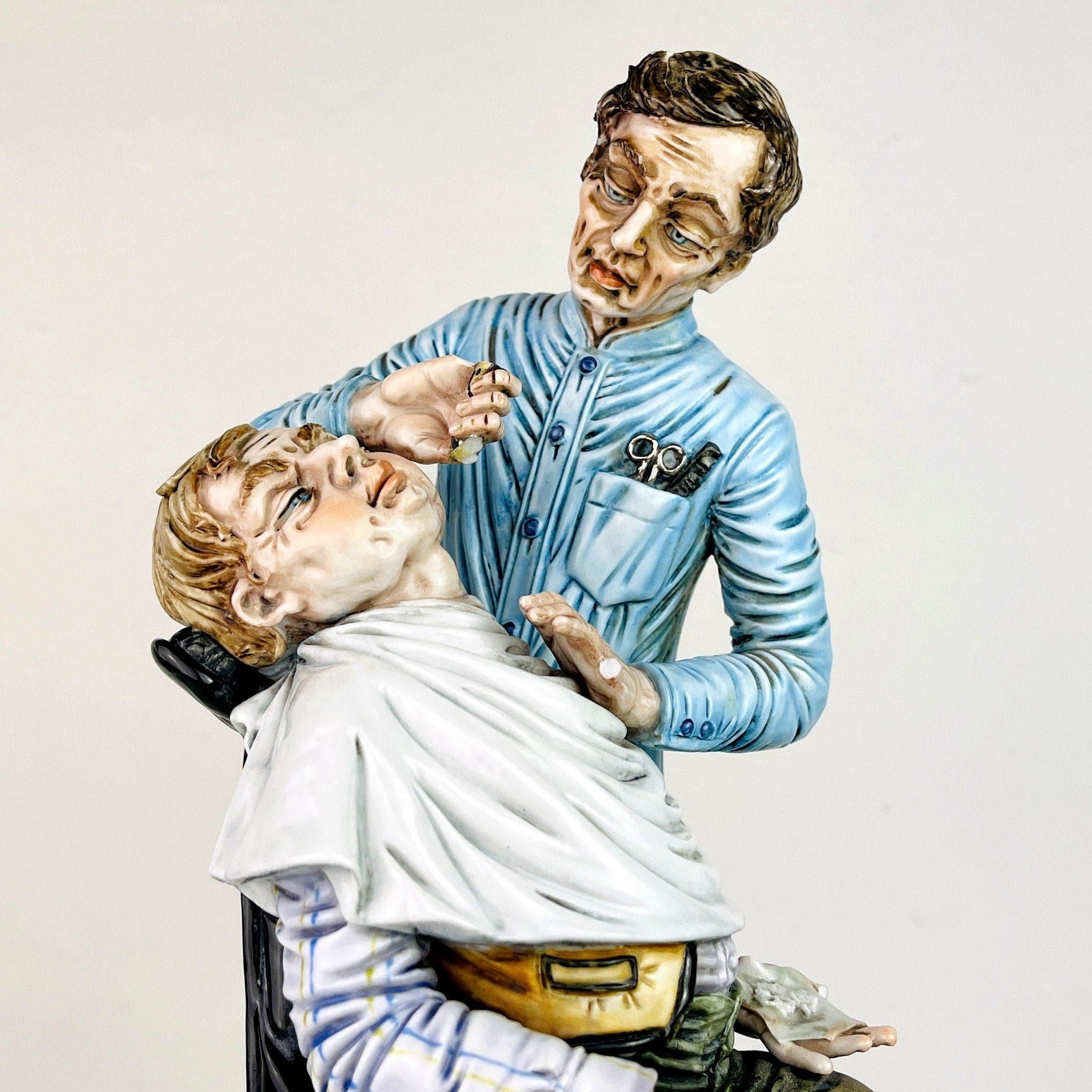 Vintage ceramic sculpture of Barber by Capodimonte Italy 1950s Vintage home decor