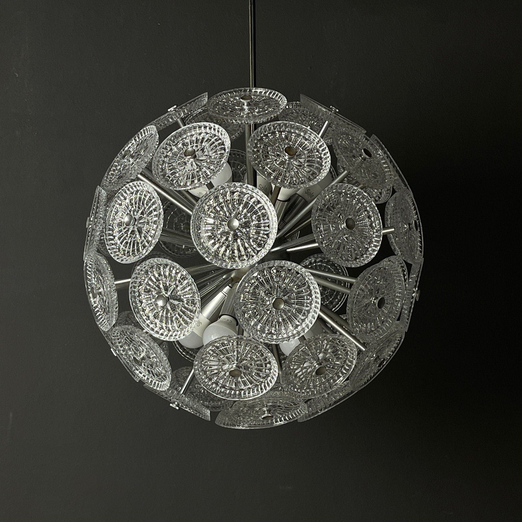 Vintage crystal chandelier Sputnik Dandelion Italy 1960s mid-century modern italian lighting