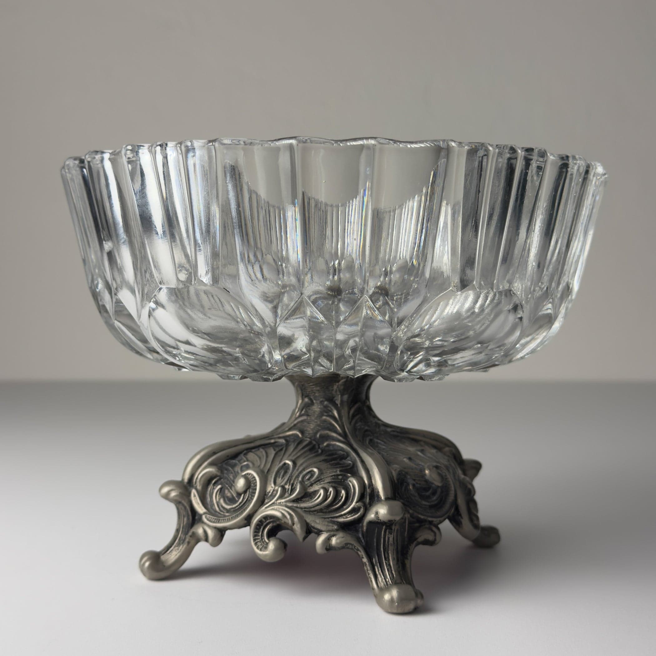 Vintage crystal glass bowl with metal base by Fadalti, Italy 1960s